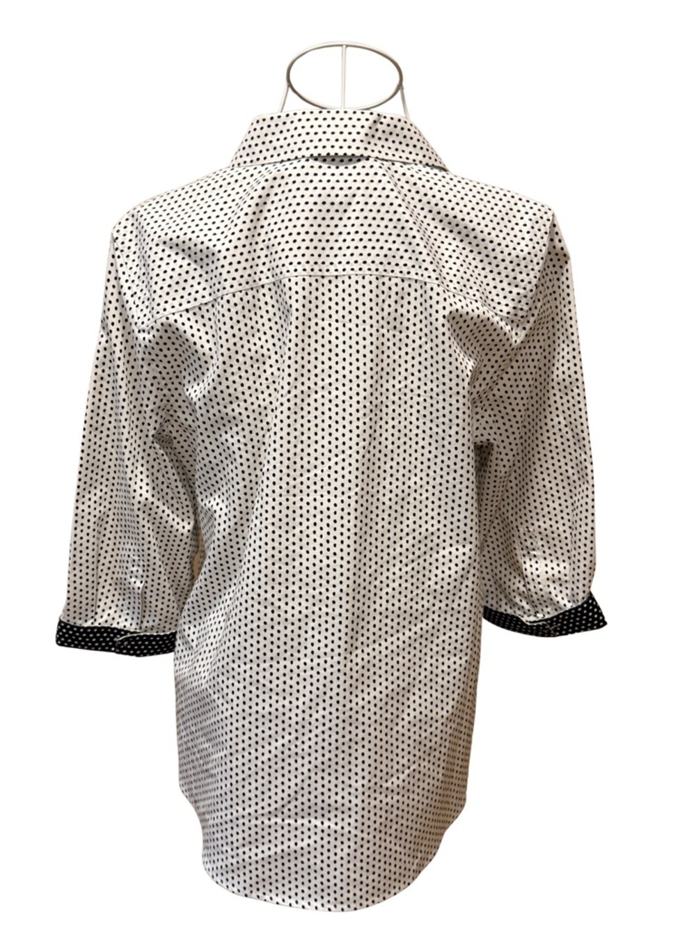 Chico's Polka Dot Spring Blouse White Black 3/4 Sleeve No-Iron Size 1 (US 8/10) - Picture 3 of 8